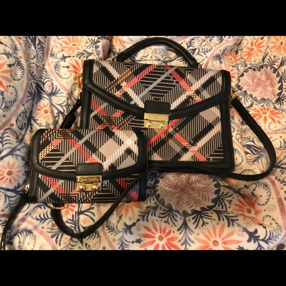Vera Bradley Sophia Plaid Satchel & Wallet NWOT